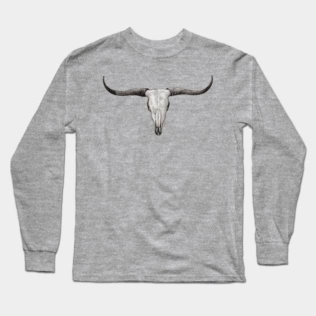 Longhorn Bull Steer Skull Ranch Barn Art Long Sleeve T-Shirt by Dual Rogue